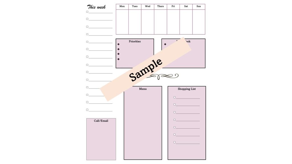 weekly day planner, printable